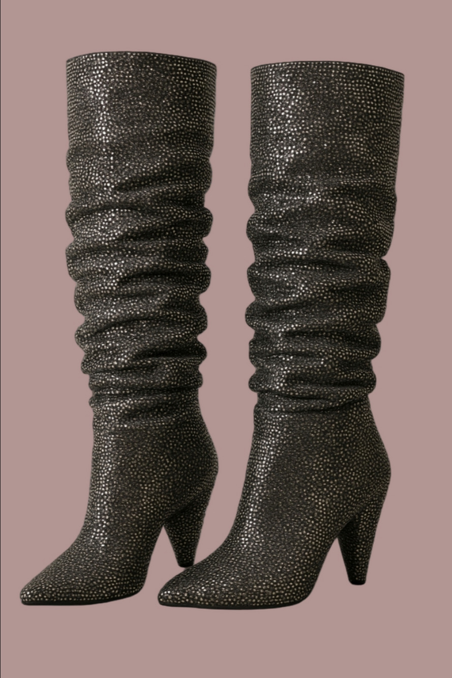 INC Pewter Rhinestone Slouch Style Size 7 New 3.5 Inches Heel